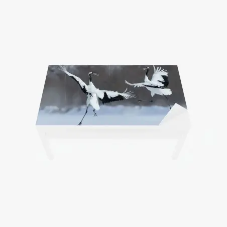 Sticker pour table et bureau danse hivernale des grues à couronne rouge de Hokkaido – Wallnifity®