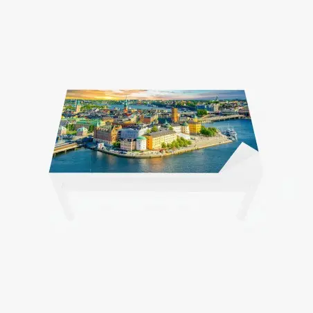 Sticker pour table et bureau panorama coloré de Stockholm au crépuscule – Wallnifity®