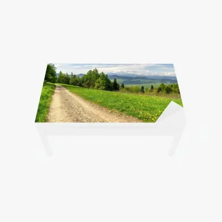 Sticker pour table et bureau chemin de gravier printanier, Gorce, Pologne – Wallnifity®