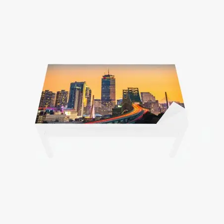 Sticker pour table et bureau coucher de soleil sur Boston : pont Tobin et pont Zakim en lumière – Wallnifity®