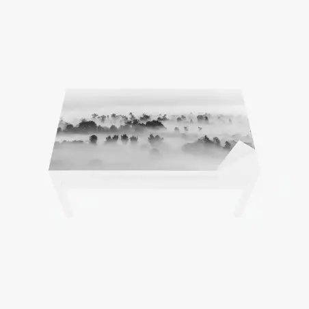 Sticker pour table et bureau brume sur la forêt en noir et blanc – Wallnifity®