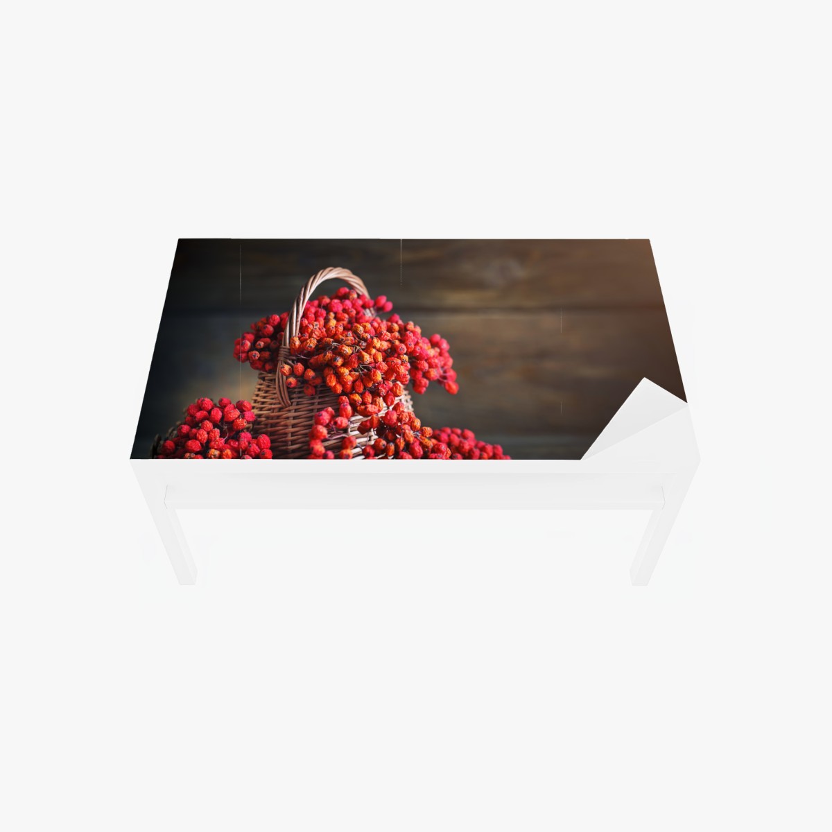 Sticker pour table et bureau panier de baies rouges sur fond rustique – Wallnifity®