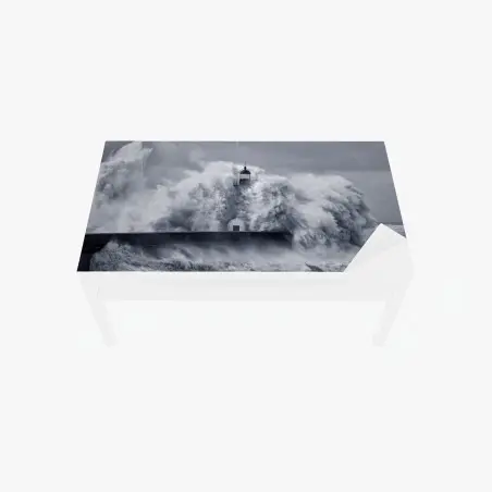 Sticker pour table et bureau phare du Douro englouti par les vagues – Wallnifity®