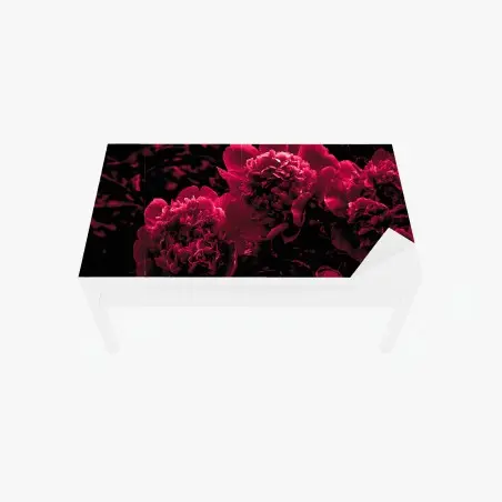 Sticker pour table et bureau pivoines rouge profond sur fond noir – Wallnifity®