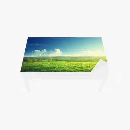 Sticker pour table et bureau coucher de soleil printanier sur une prairie verdoyante – Wallnifity®