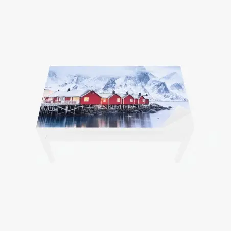 Sticker pour table et bureau maisons rouges sur le fjord des îles Lofoten – Wallnifity®