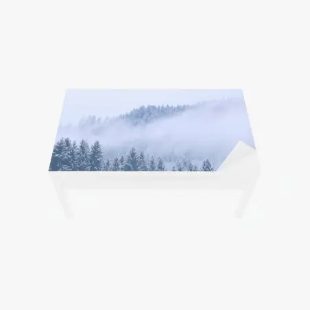 Sticker pour table et bureau forêt hivernale en brume, Allemagne – Wallnifity®