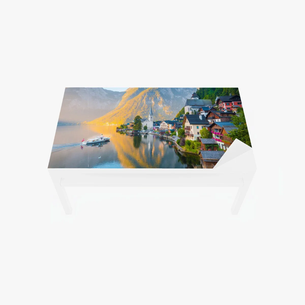 Sticker pour table et bureau Hallstatt village lacustre alpin au lever du soleil – Wallnifity® Sticker pour table et bureau Hallstatt village lacustre alpin au lever du soleil – Wallnifity®