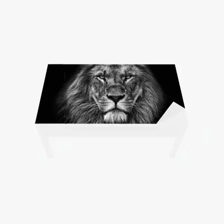 Sticker pour table et bureau regard de lion majestueux en noir et blanc – Wallnifity®