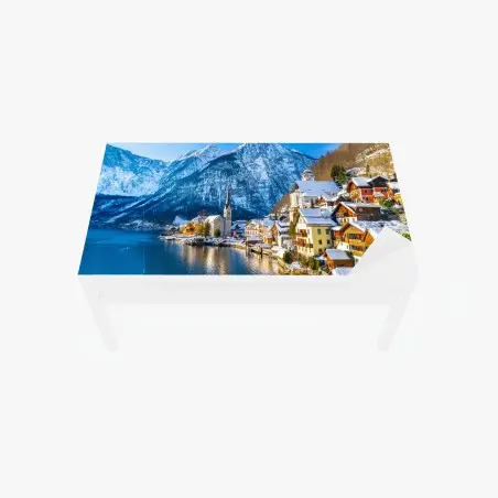 Sticker pour table et bureau village alpin pittoresque au bord du lac à Hallstatt – Wallnifity®