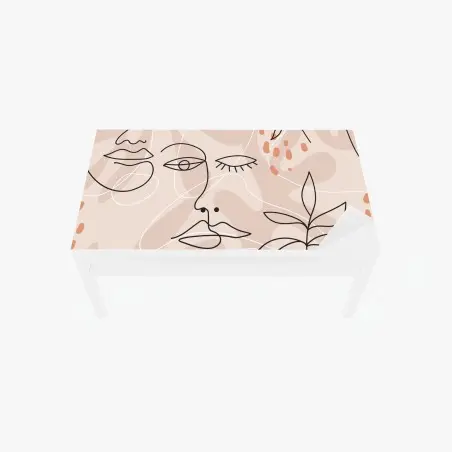 Sticker pour table et bureau visages en tracé continu sur fond pastel – Wallnifity®