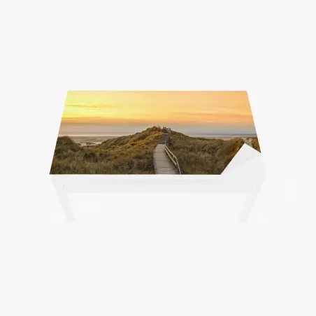 Sticker pour table et bureau passerelle vers la mer à Amrum au coucher de soleil – Wallnifity®