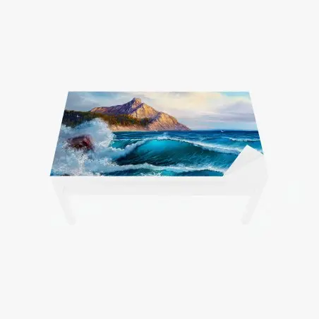 Sticker pour table et bureau vagues turquoises et falaises dorées – Wallnifity®