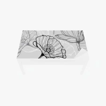 Sticker pour table et bureau motif pavots en dessin au trait noir et gris – Wallnifity®