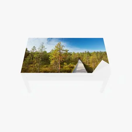 Sticker pour table et bureau passerelle en bois à travers la tourbière – Wallnifity®