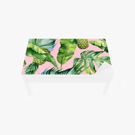 Sticker pour table et bureau motif tropical ananas et feuilles aquarelle sur fond rose – Wallnifity®