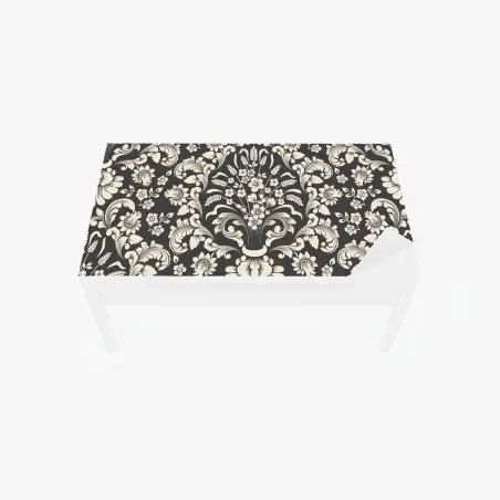 Sticker pour table et bureau motif floral baroque élégant noir et crème – Wallnifity®