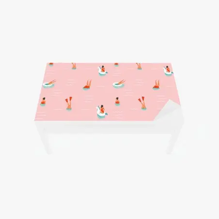 Sticker pour table et bureau motif estival licorne et nageuses sur fond rose – Wallnifity®