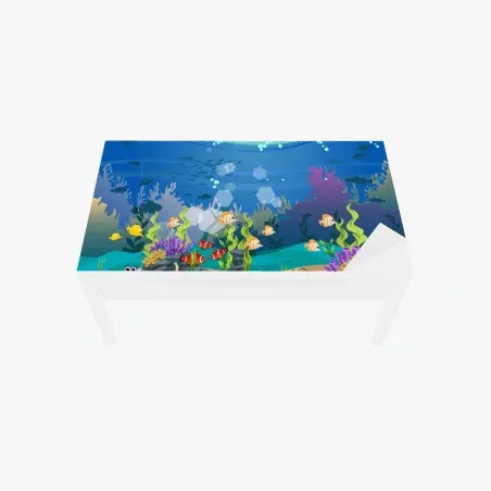 Sticker pour table et bureau scène sous-marine colorée avec poissons et coraux – Wallnifity®