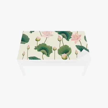 Sticker pour table et bureau motif élégant de lotus et feuilles vertes – Wallnifity®