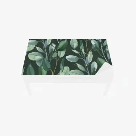 Sticker pour table et bureau feuillage d'eucalyptus aquarelle sur fond vert profond – Wallnifity®
