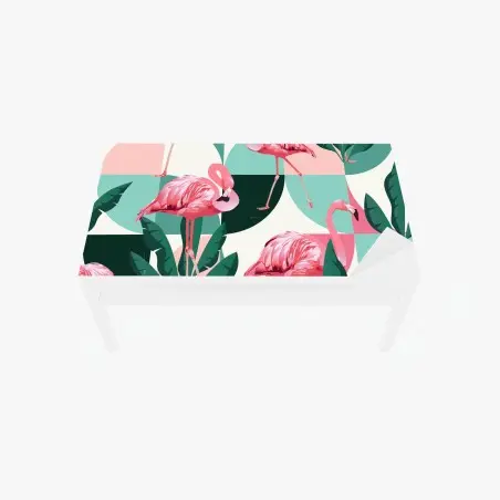 Sticker pour table et bureau flamants roses et feuilles tropicales en motifs géométriques – Wallnifity®