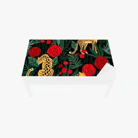Sticker pour table et bureau léopards et roses motif floral exotique – Wallnifity®
