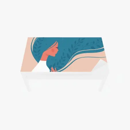 Sticker pour table et bureau portrait féminin à la chevelure florale – Wallnifity®