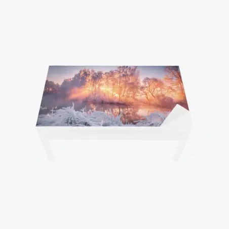 Sticker pour table et bureau aube hivernale au bord du lac – Wallnifity®