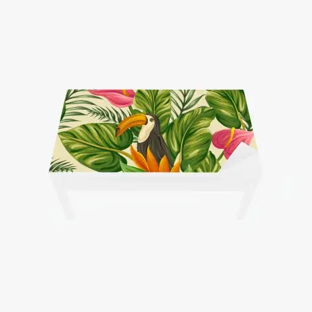 Sticker pour table et bureau motif jungle tropicale au toucan et feuillages – Wallnifity®