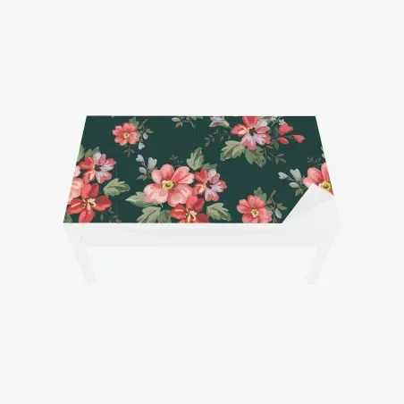 Sticker pour table et bureau motif floral romantique sur fond vert profond – Wallnifity®