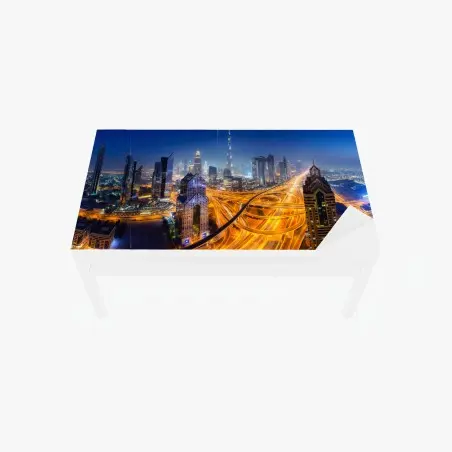 Sticker pour table et bureau Dubaï vue aérienne nocturne aux autoroutes lumineuses – Wallnifity®