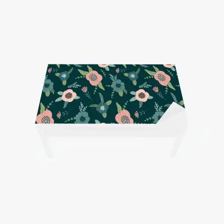 Sticker pour table et bureau motif floral élégant rose et bleu sur fond vert canard – Wallnifity®