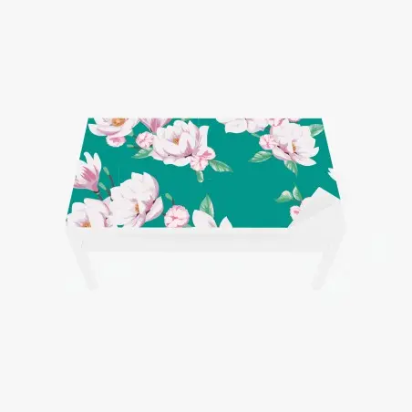 Sticker pour table et bureau fleurs de magnolia sur fond sarcelle – Wallnifity®