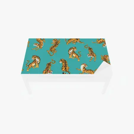 Sticker pour table et bureau motif de tigres stylisés sur fond turquoise – Wallnifity®