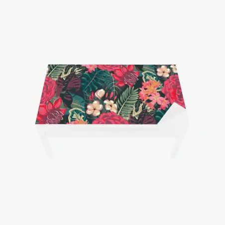 Sticker pour table et bureau parure botanique tropicale aux fleurs rouges – Wallnifity®