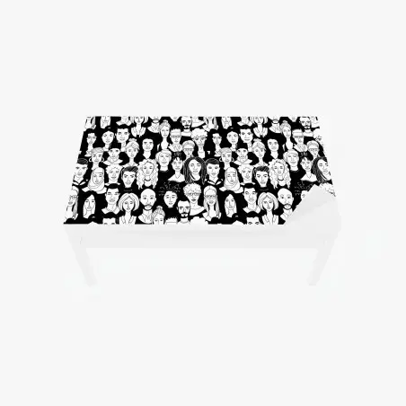 Sticker pour table et bureau foule de visages stylisés en noir et blanc – Wallnifity®