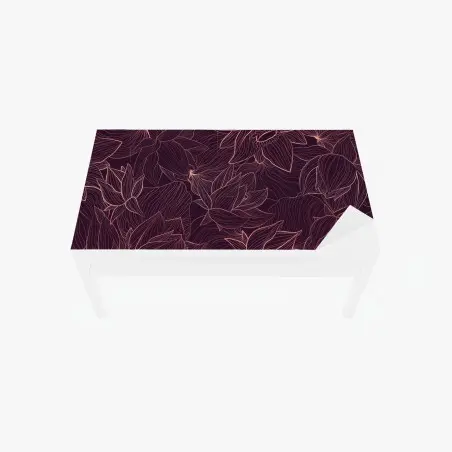 Sticker pour table et bureau motif floral linéaire rose doré sur fond bordeaux – Wallnifity®
