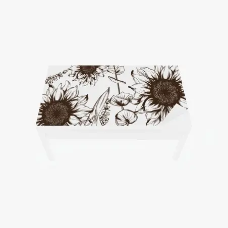 Sticker pour table et bureau composition botanique de tournesols au trait sépia – Wallnifity®
