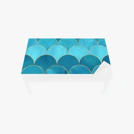 Sticker pour table et bureau motif d'écailles bleues avec liserés dorés – Wallnifity®