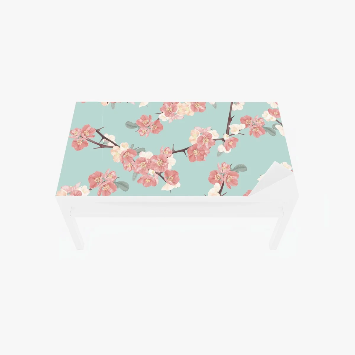 Sticker pour table et bureau motif floral délicat aux fleurs roses et fond turquoise – Wallnifity® Sticker pour table et bureau motif floral délicat aux fleurs roses et fond turquoise – Wallnifity®