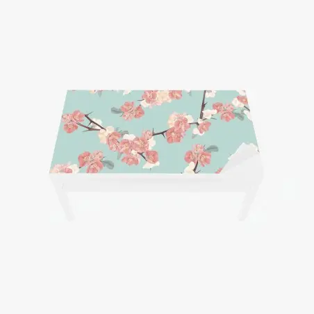 Sticker pour table et bureau motif floral délicat aux fleurs roses et fond turquoise – Wallnifity®