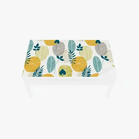 Sticker pour table et bureau motif botanique graphique aux cercles moutarde et sarcelle – Wallnifity®