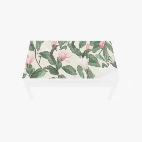 Sticker pour table et bureau motif magnolia pastel sur fond beige – Wallnifity®