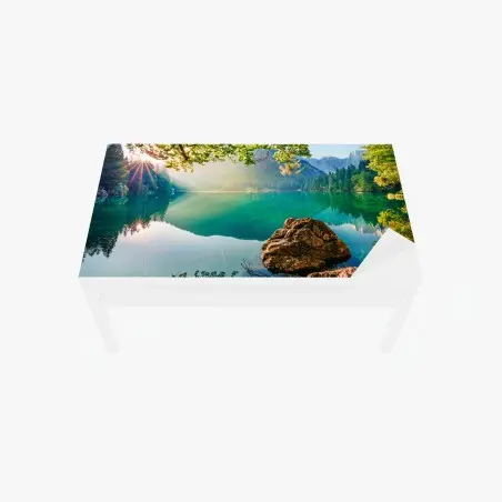 Sticker pour table et bureau vue matinale sur le lac de Fusine, Alpes Juliennes – Wallnifity®