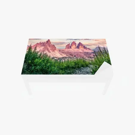 Sticker pour table et bureau panorama des Dolomites : Tre Cime di Lavaredo au coucher du soleil – Wallnifity®