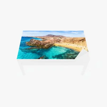 Sticker pour table et bureau vue panoramique de la côte turquoise de Papagayo, Lanzarote – Wallnifity®