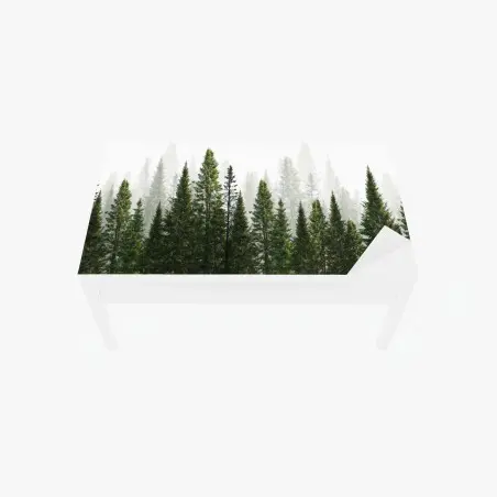 Sticker pour table et bureau forêt de sapins brumeuse – Wallnifity®