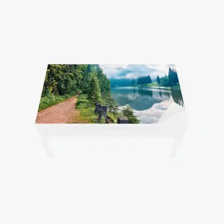 Sticker pour table et bureau brume matinale au bord du lac Lacu Rosu – Wallnifity®