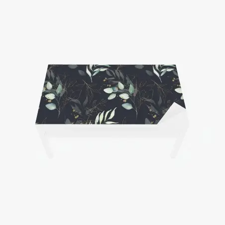 Sticker pour table et bureau motif feuilles aquarelle avec accents dorés sur fond sombre – Wallnifity®